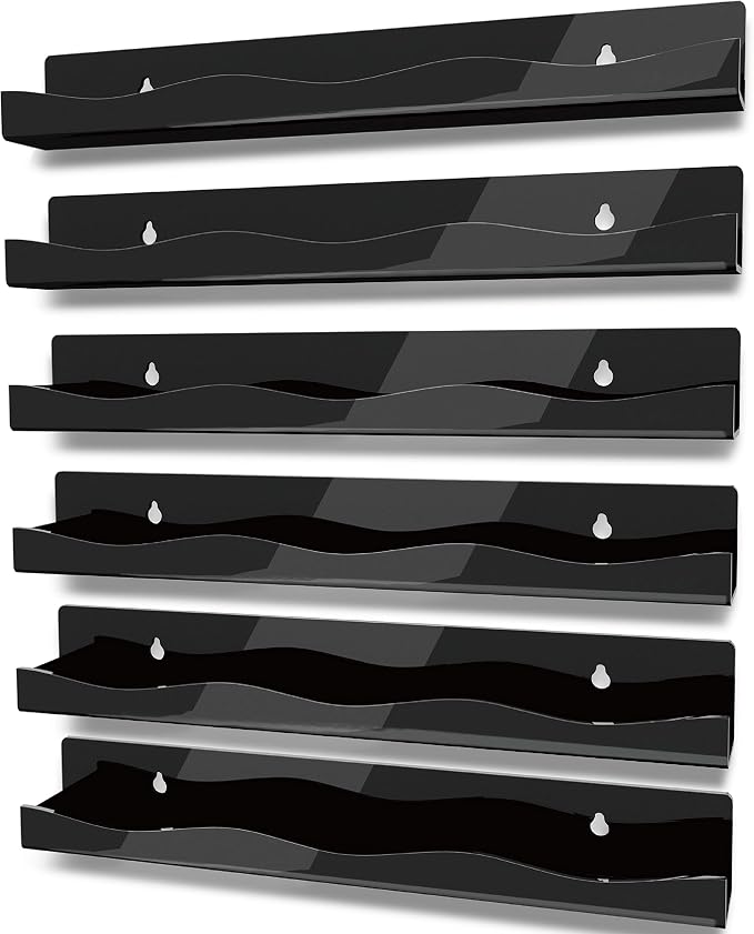 YMVV 15" Nail Polish Rack Wall Mounted Shelf, 6 Pack Black Acrylic Organizer by YMVV