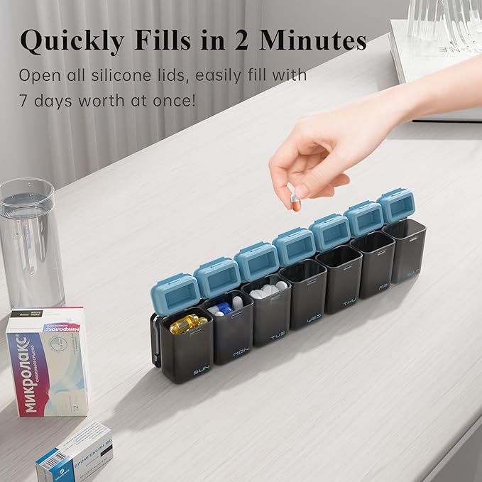 Weekly Pill Organizer Magnetic, Removable Pill Box 7 Day 1 Time a Day, Large - Image 6
