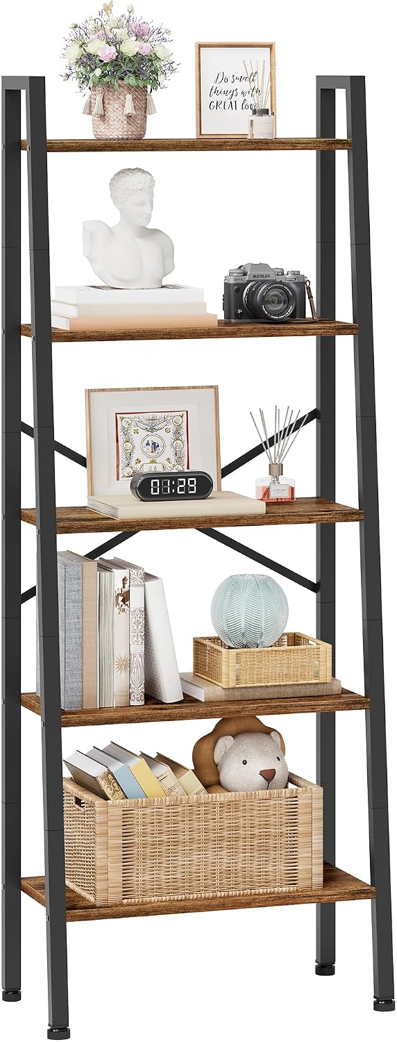 Hoctieon Industrial Ladder Bookshelf, Multifunctional Ladder Shelf
