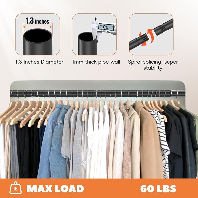 Closet Rod 50-75 Inches, Adjustable Heavy Duty Metal Black Closet Rods - Image 4
