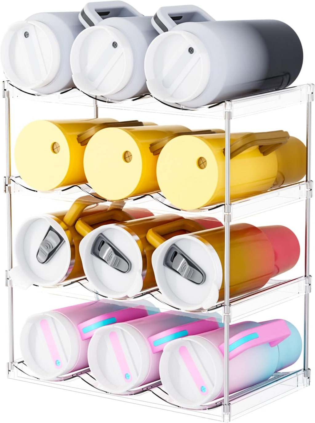 Stackable Water Bottle Organizer for Cabinet,4 Tier Water Bottle