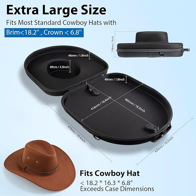 Cowboy Hat Case for Travel, Crushproof Box for Panama & Tweed, Hat Carrier - Image 2