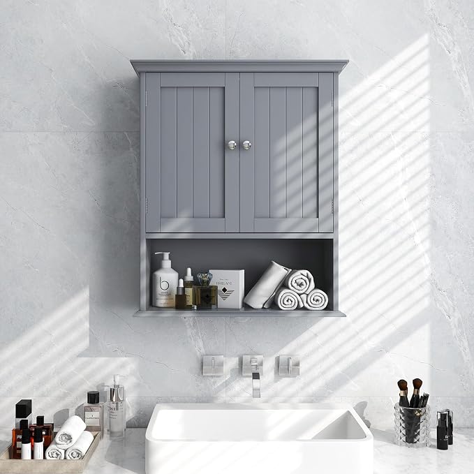 Tangkula Bathroom Wall Cabinet, Wooden Hanging Cabinet - Image 2