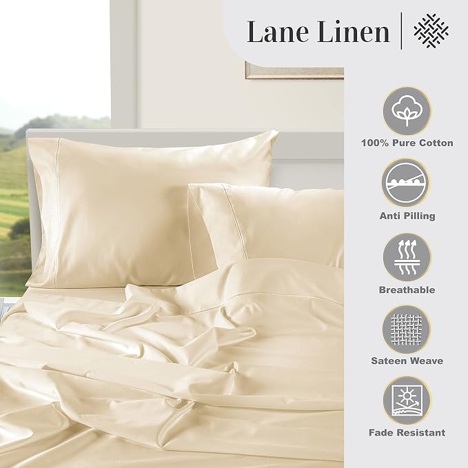 LANE LINEN Pillow Case Covers King Set of 2 100% Egyptian Cotton Sateen Soft - Image 5