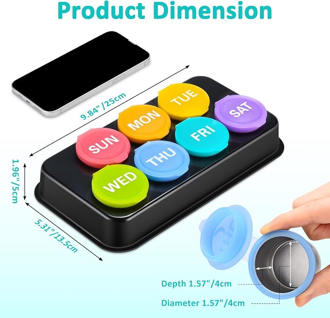 Weekly Metal Pill Case 7 Day, Stainless Steel Pill Box Organizer - Image 2