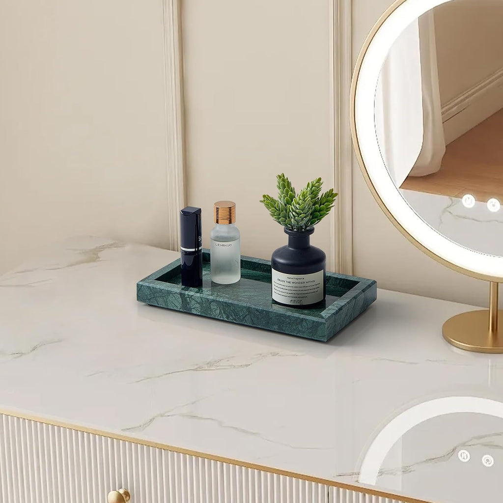 Natural Small Marble Vanity Tray, Luxury Stone Organizer for Bathroom