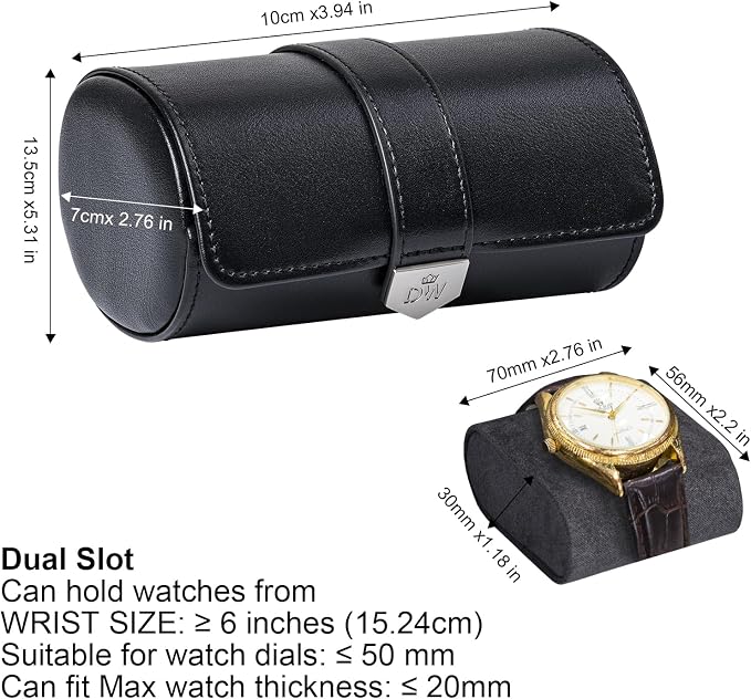 DUKWIN Watch Roll for 2 Watches, Vegan Leather Travel Watch Case Organizer - Image 2