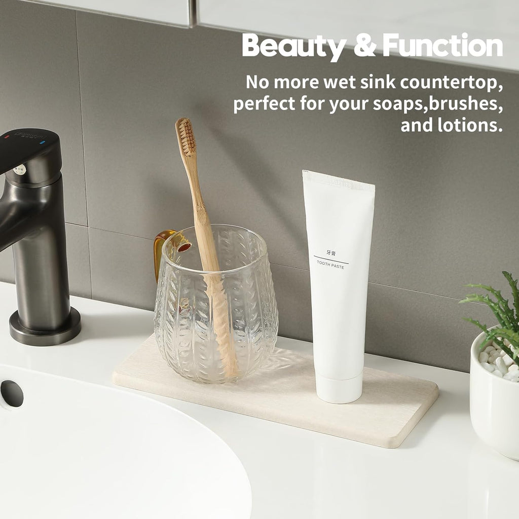 2PCS Beige Bathroom Sink Vanity Trays, Water Absorbing Diatomite Stone