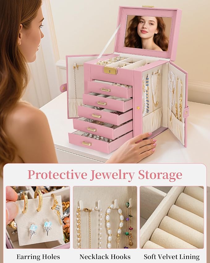 TORIBIO Large Jewelry Box for Women, Leather Jewelry Organizer - Image 5