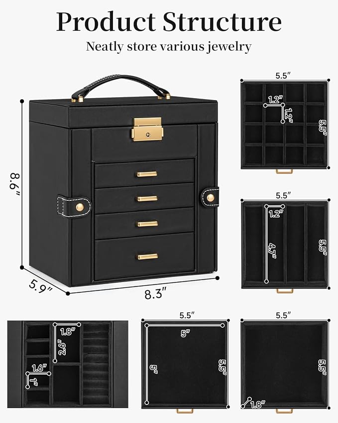 TORIBIO Jewelry Box for Women, Leather Jewelry Organizer - Image 2