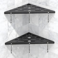 2Pack Corner Shower Shelf 10" 304 Steel 6Hooks 40Lb Duty Drill-Mount