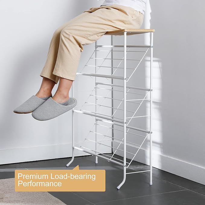 JZM Shoe Rack Storage, Narrow 4 Tier Metal Shoe Storage Shelf, Free Standing - Image 5