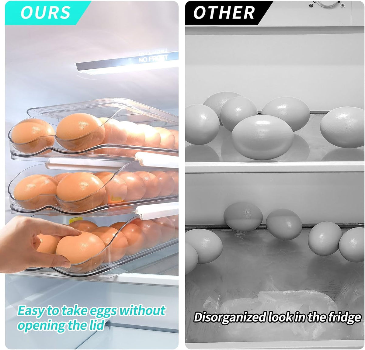 RoskDeewat Egg Holder for Fridge, Automatic Rolling Egg Container