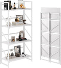 JSB No Assembly Folding Bookshelf, 4 Tier Industrial Metal Book Shelf