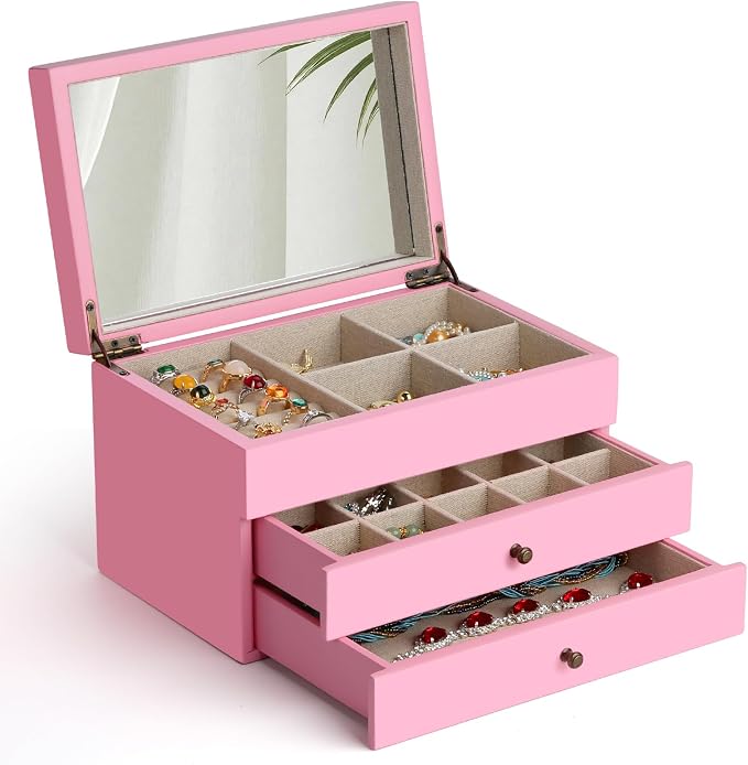 Meangood Jewelry Box Organizer for Women, 3 Layer Large Jewelry Storage Case by Meangood