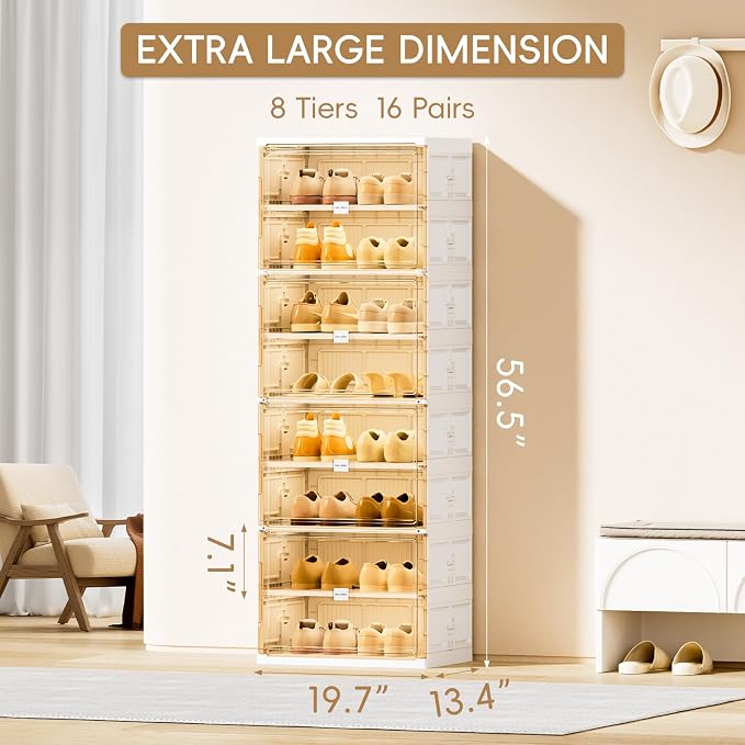 JEKO&JEKO 8 Tiers Foldable Shoe Rack Organizer Cabinet - Image 3