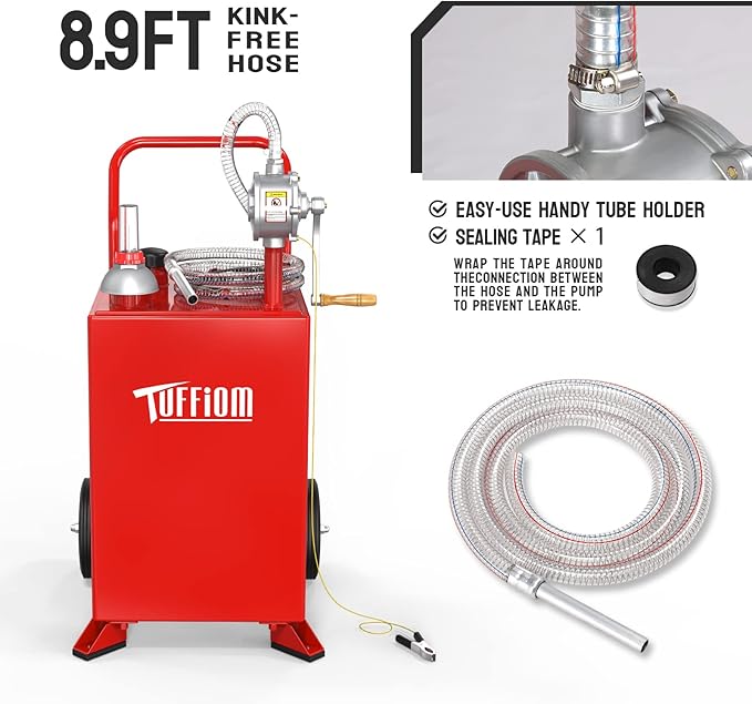 TUFFIOM 20 Gallon Fuel Gas Caddy w/Wheels & Manual Siphon Pump, Portable Diesel - Image 3