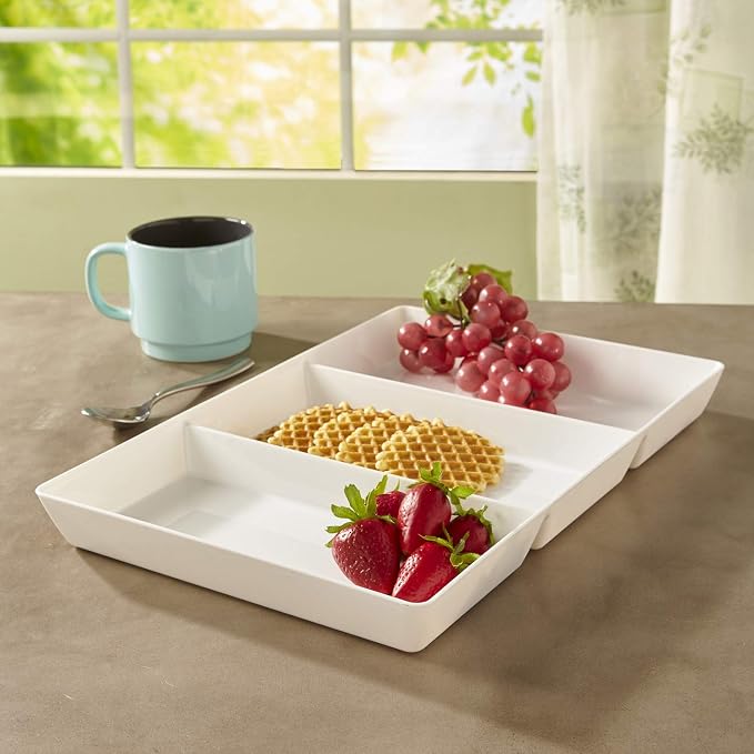 US Acrylic Avant White Plastic Divided Serving Trays 15” x 10” | Large Reusable - Image 7