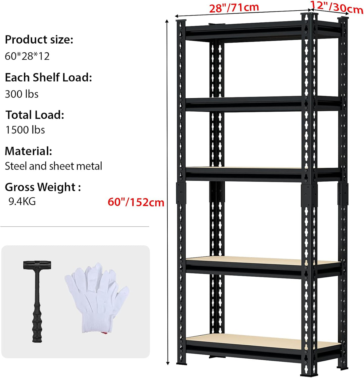 Garage Shelving 5 Tier Adjustable Metal Storage Shelves, Heavy Duty