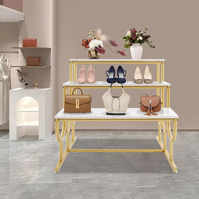 Metal Shoe Handbag Display Stand, 3 Tier Heavy Duty Display Riser Shelf - Image 6