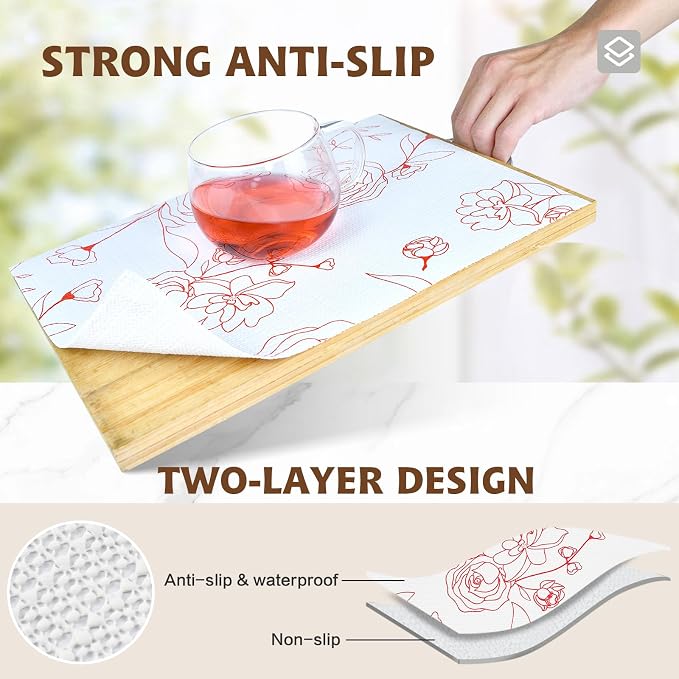 Shelf Liners for Kitchen Cabinets 17in x 20FT Non Adhesive Drawer Liner Red and - Image 2