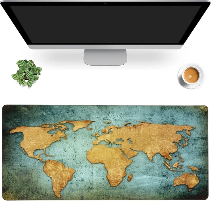 Desk Mat, World Map Extended Gaming Mouse Pad, Large Non-Slip Rubber Base by MIOAOSRT