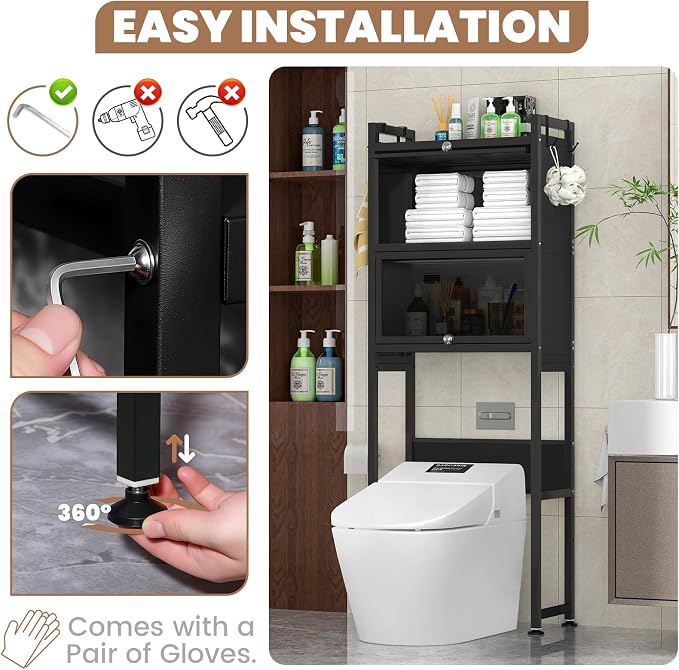 ZZL Over The Toilet Storage Cabinet, Bathroom Toilet Organizer, Waterproof - Image 7