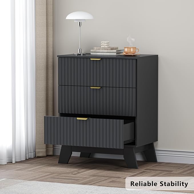 Fluted 3 Drawer Dresser, 30.3" Tall Compact Modern Boho Chest of Drawers - Image 6