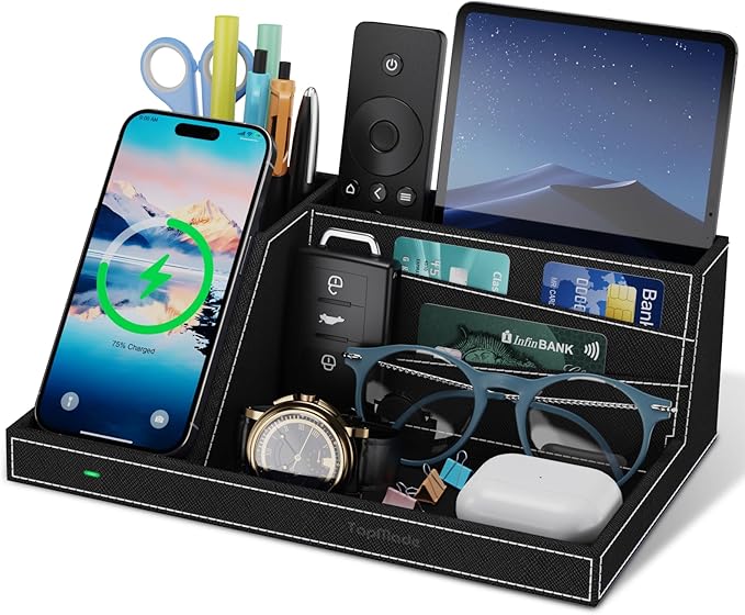TopMade Wireless Charger Desk Nightstand Organizer, Leather Pen Holder Office by TopmadeProduct-Ordernow