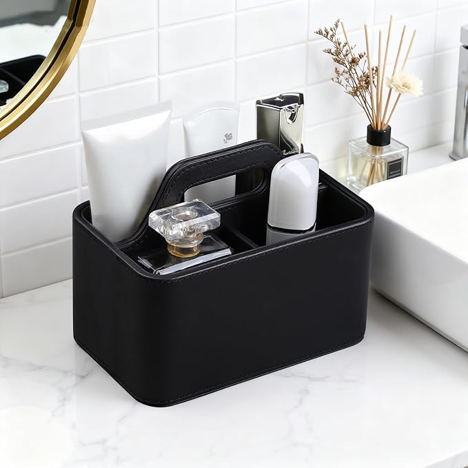 Caddy Organizer with Handle, PU Leather Remote Control Holder Desk Caddy - Image 8