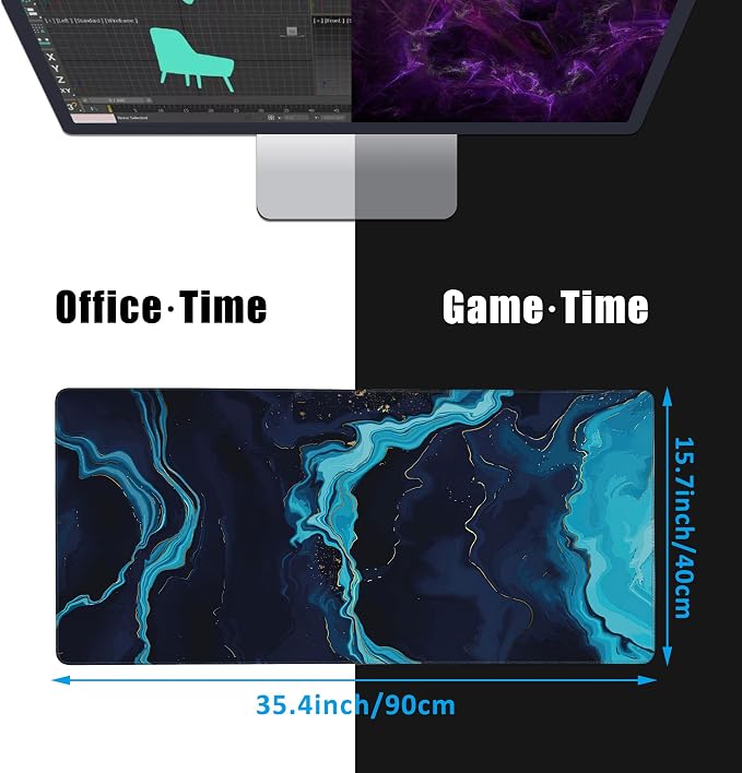 Blue Marble Desk Mat, Large Gaming Mouse Pad, Non-Slip Rubber Base Desk Pad - Image 2