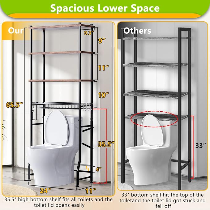 Over-The-Toilet Storage Shelf, 4-Tier Bathroom Organizer Cabinet Rack And - Image 2
