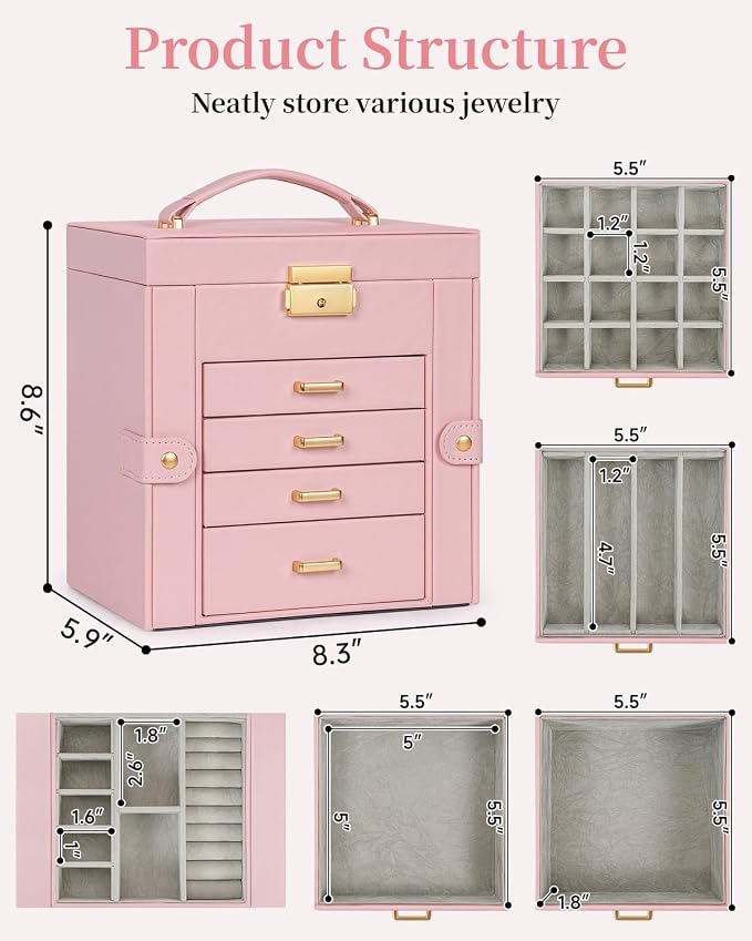 TORIBIO Jewelry Box for Women, Leather Jewelry Organizer - Image 2