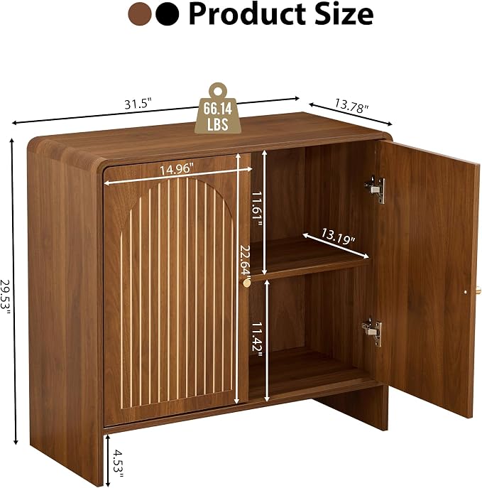 Sideboard Buffet Cabinet with Storage, Wood Arched Storage Cabinet with 2 Doors - Image 2