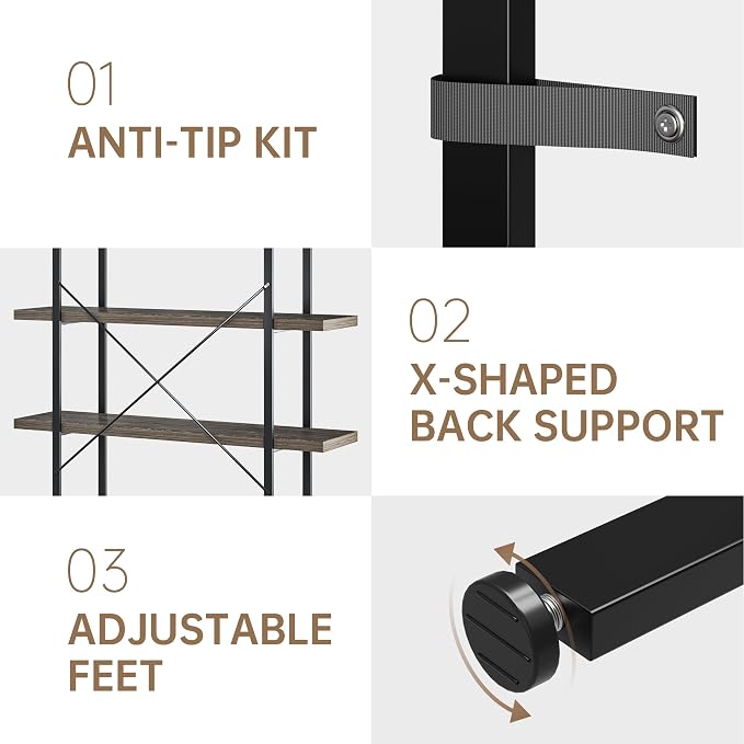 Bookshelf Set, Heavy Duty 5-Tier Industrial Bookcase, 120lbs Shelf Capacity - Image 7