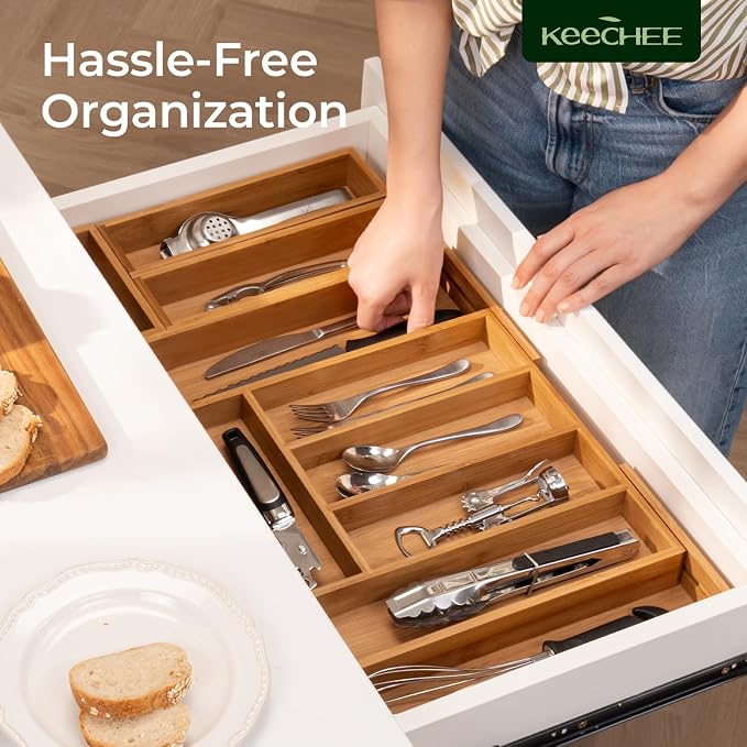 6-Piece Bamboo Drawer Organizer Set, 2.2" Deep Multi-Use Organizers - Image 7