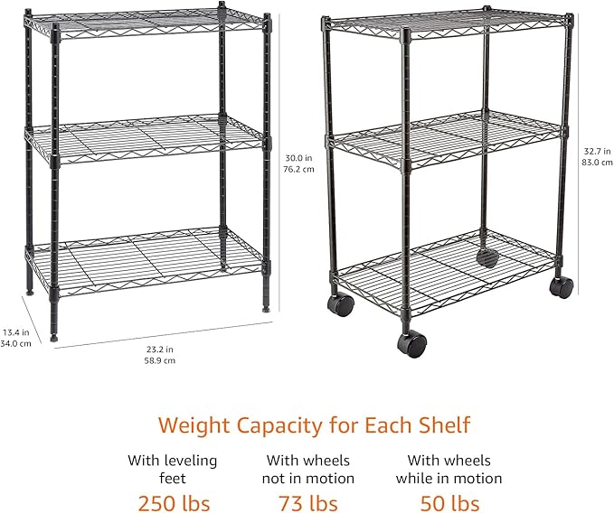 Amazon Basics 3-Shelf Adjustable, Heavy Duty Storage Shelving Unit on 2'' PP - Image 5