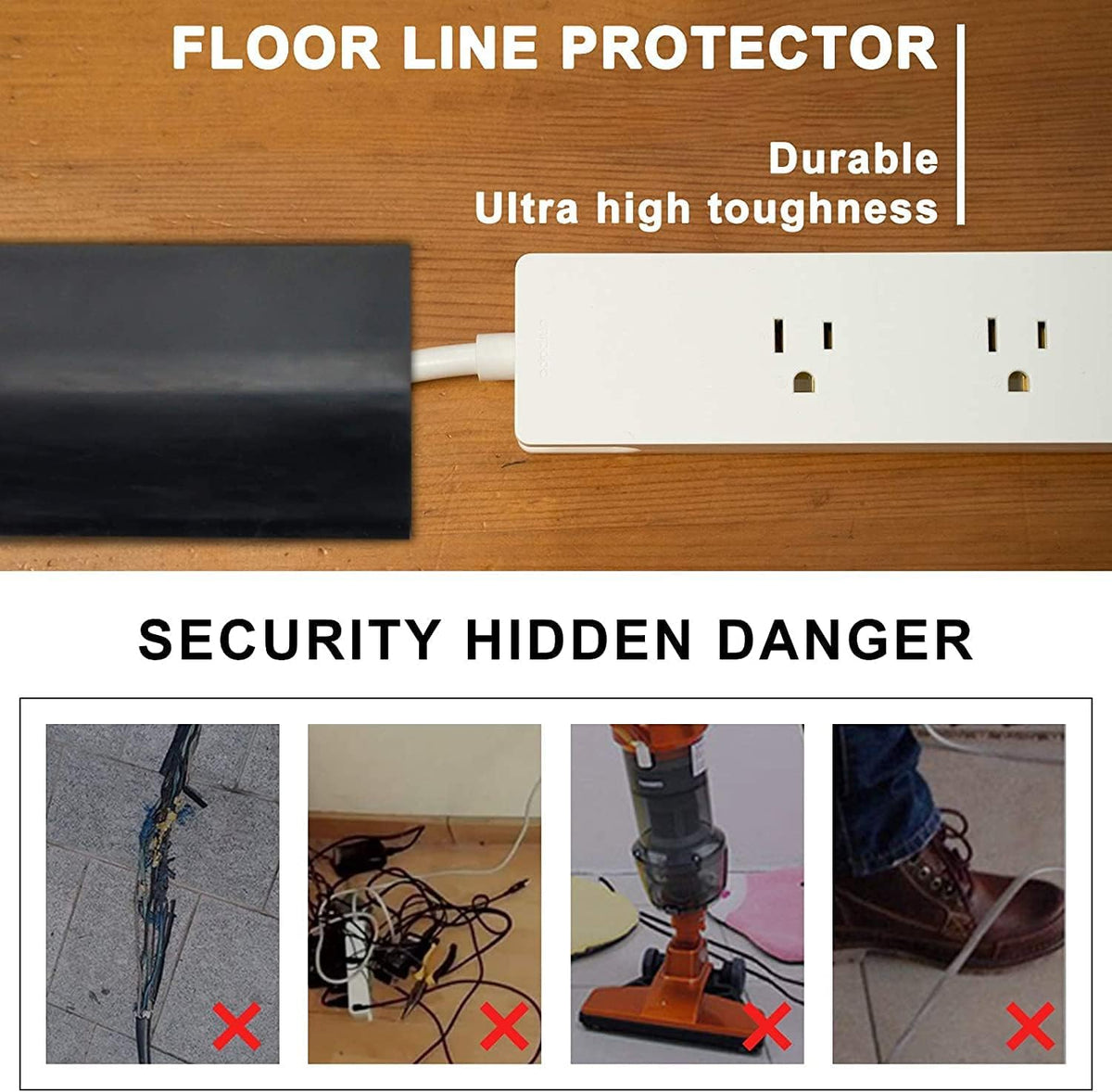 6.5Ft Floor Cord Cover Silicone Cable Protector Easy to Install Wire