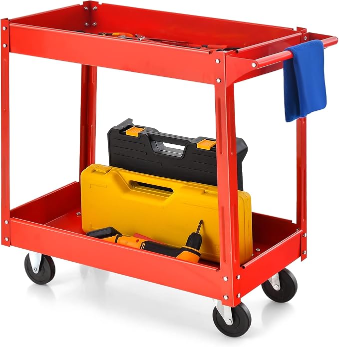 Goplus 2-Tier Utility Cart, Heavy Duty Commercial Service Tool Cart w/Handle by Goplus