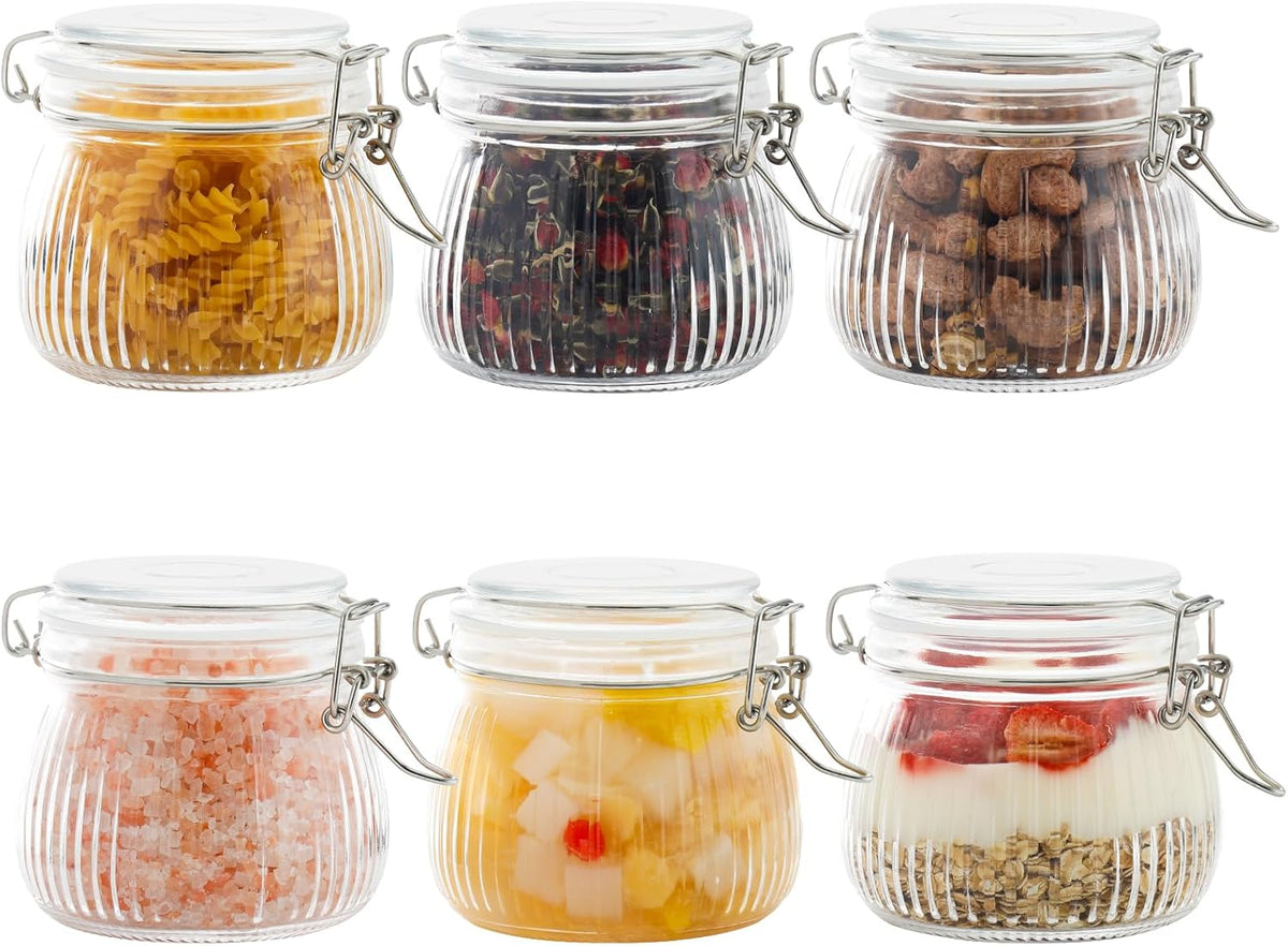 17oz Airtight Glass Jar with Lid, 6 Pack Clamp Lid Glass Storage Jars