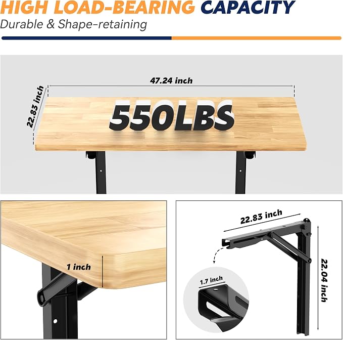 Ultrawall Wall Mounted Folding Workbench, Heavy Duty Foldable Work Table - Image 2