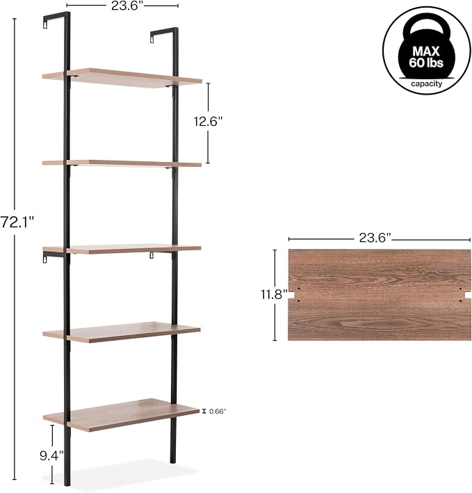 happimess MSH1001C Madera 72.05" Classic Industrial 5-Shelf Wood Wall-Mounted - Image 3