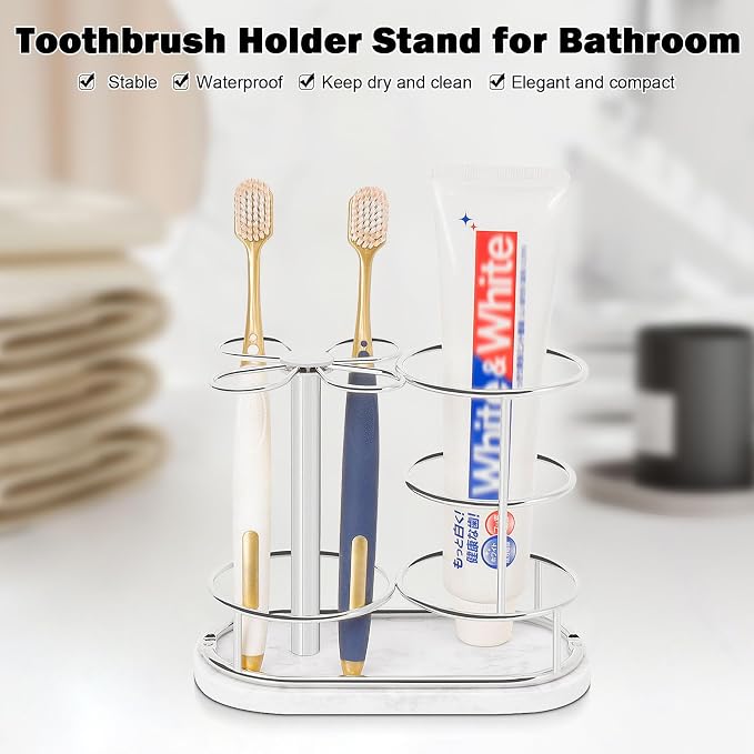 HarJue Toothbrush Holder Stand for Bathroom, Metal Toothbrush Organizer - Image 5