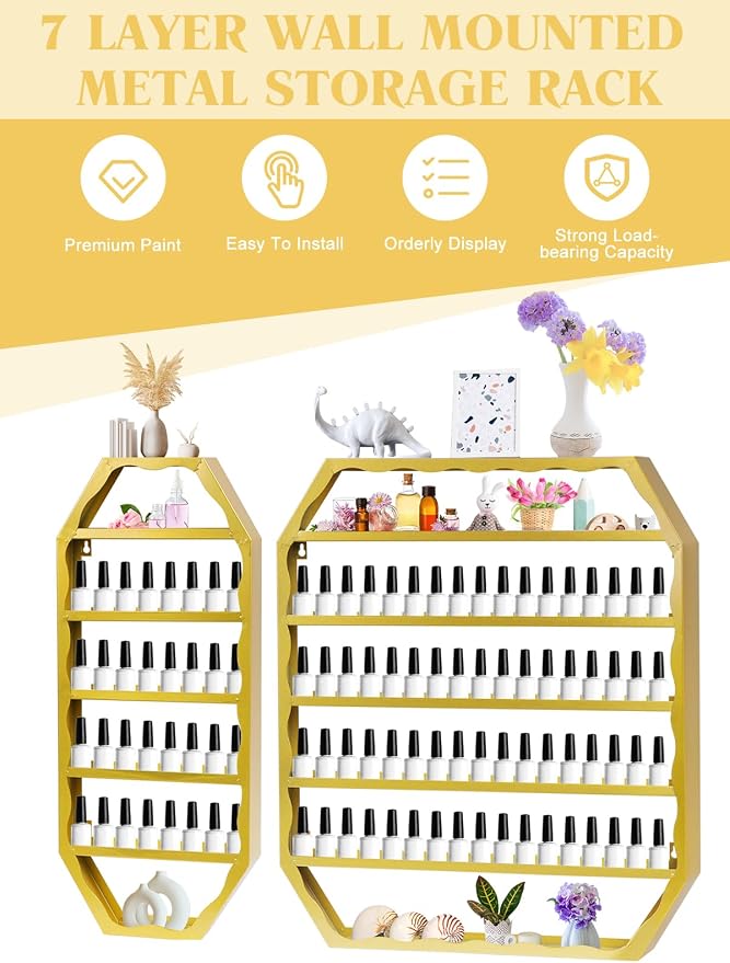 EBANKU Hexagon Nail Polish Racks Heavy Duty Nail Shelfs - Image 5