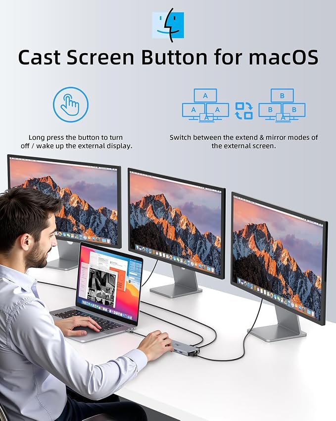 Laptop Docking Station 13 in 1, Dual Monitor Triple 4K Display, 8 USB C/A Ports - Image 9