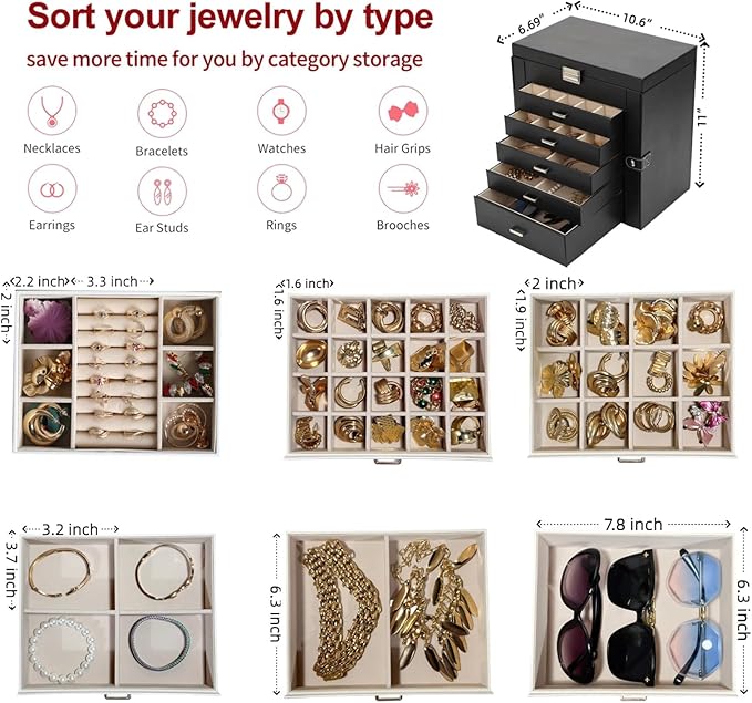 BOOVO Jewelry Box For women, 6 Layer Large Jewelry Organizer - Image 4