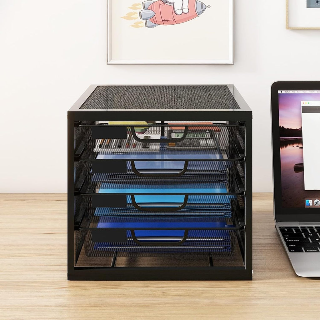 Mesh Desk Organizer with 4 Tier Sliding Drawers,Black