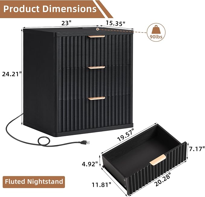LEYAOYAO 23" Wide Fluted Farmhouse Night Stand Set of 2 - Image 3