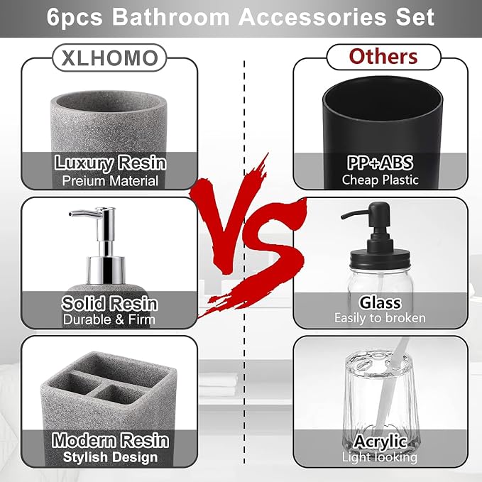 Resin 6 Pcs Gray Bathroom Set Complete - Image 3