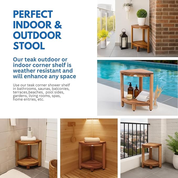 EcoDecors Fully Assembled SnazzyCorner® 18" Teak Shower Bench, Corner Shower - Image 8